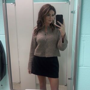 Miou Muse Cropped Taupe Knit Button-Up Cardigan
